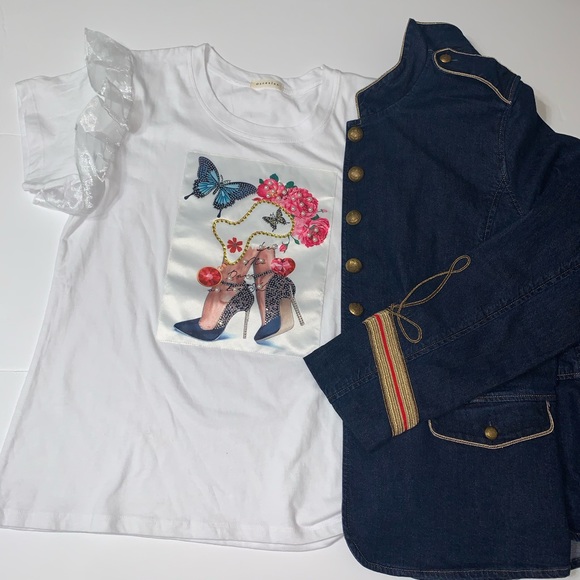 Glam Shoe Diva Graphic Tee w Pearls [TO-75] - Picture 6 of 8